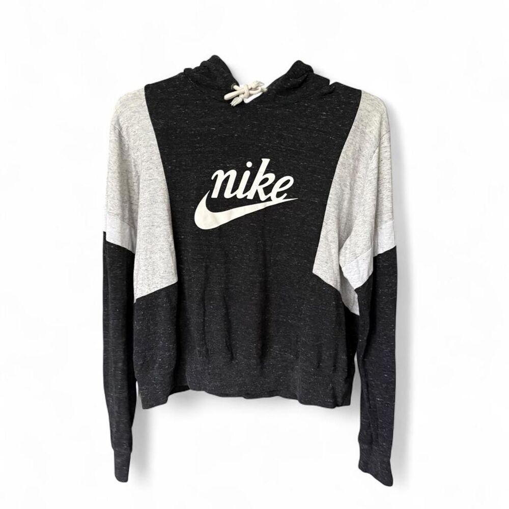 Nike Women’s Large Hoodie Black Gray Colorblock Swoosh Pullover